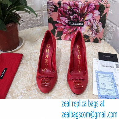 Dolce  &  Gabbana Block Heel 10.5cm Leather Sicily Pumps Red 2021